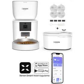 Resim Xenon Smart Akıllı Otomatik Beyaz Mama Kabı Ultra Sessiz Su Şelalesi ve Yedek Filtre 3'lü Pet Seti 