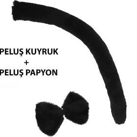 Resim Peluş Siyah Renk Kuyruk ve Papyon Yetişkin Çocuk Uyumlu 