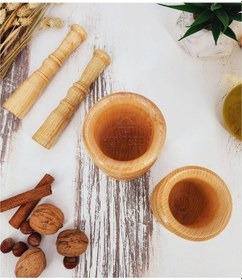 Resim El Yapımı Ahşap Ağaç Havan Sarımsak Döveceği Lüx 8-10 Luk 2li Set 