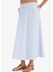 Resim Defacto A Kesim Çizgili Normal Bel Poplin Maxi Etek F7069ax25smbe745 Mavi 