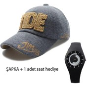 Resim Kışlık Kalın Pamuk Baskılı Beyzbol Şapkası Unisex Mavi + Saat 