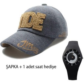 Resim Kışlık Kalın Pamuk Baskılı Beyzbol Şapkası Unisex Mavi + Saat 