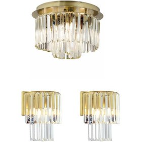 Resim Nilüfer 2 Katlı Küçük Eskitme Yuv. Kristal Taşlı Avize 3 Parça Avize Seti 