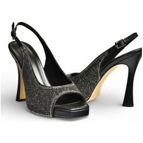 Resim Fox Shoes Y569925214 Siyah Sim Minik Taş Detaylı Kalın Topuklu Abiye Ayakkabı Siyah 