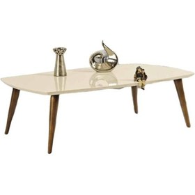 Resim Orta Sehpa Osm Oval Model Kayın Retro Ayak Parlak Krem Ceviz Tabl 