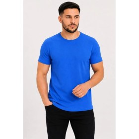 Resim Marsilyan Erkek Basic Tişört Bisiklet Yaka Kısa Kol Günlük Yazlık Slim Fit T-Shirt - Saks Mavisi 