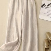 Resim Kadınlar İçin Hafif Gri Keten Geniş Paça Pantolon - Esnek Bel, Rahat Kesim Yazlık Günlük Pantolon, Makinede Yıkanabilir Düz Paça, Sade Kumaş, Pürüzsüz Dokulu İlkbahar Yaz Sonbahar Pantolonu 