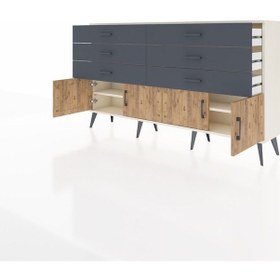 Resim Arges Konsol 2 Raflı 6 Çekmeceli 4 Kapaklı 176x30x99 Aytaşı-çam/a Aytaşı-çam/antrasit 