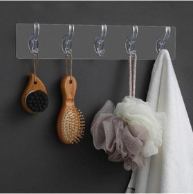 Resim RELATOS Şeffaf Yapışkanlı Çok Amaçlı Mutfak Banyo Sihirli Askı 5 Kancalı Tekrar Kullanılır 
