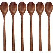 Resim Ahşap Kaşıklar, 6'lı Set 22.86 cm Yemek Karıştırma ve Çorba Kaşıkları, Uzun Saplı Japon Tarzı Mutfak Aleti, Dostça Sofra Kaşığı 