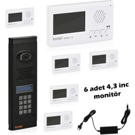 Resim konwi intercom örüntülü Diafon Seti Apartman Tipi 6 Daire Set Vsions 4,3 Monitör Zil paneli şifreli Kameralı 40w 