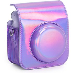 Resim Fujifilm Instax Mini 12 Makine Uyumlu Lila Parlak Deri Kılıf Fujifilm