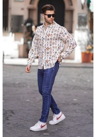 Resim Madmext Kahverengi Desenli Uzun Kollu Oversize Erkek Gömlek 6731 Kahverengi 