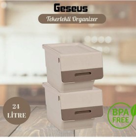 Resim Motek Tekerlekli Patateslik Soğanlık Oyuncak Kutusu Patateslik Soğanlık Sepeti 2x12lt Krem+açık Kahve Açık Kahverengi 