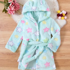 Resim Kızlar için Peluş Kapüşonlu Bornoz - Yumuşak Kısa Kollu & Uzun Kollu Giysi, Smock Elbise Kemeri ile, Tüm Mevsimler için Rahat Giysi, Kolay Bakım Kapüşonlu Kıyafet (El Yıkama/Kuru Temizleme) 