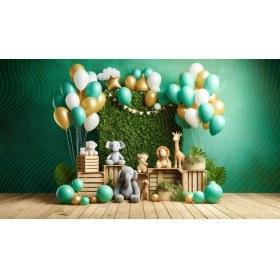 Resim Venspor Sevimli Hayvanlar ve Balonlarla Süslenmiş Çocuk Odası Arkaplanı 200 x 150 cm Duvar Örtüsü Fon 