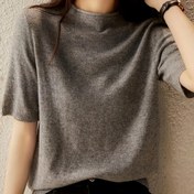 Resim İlkbahar ve Yaz Hafif Örgü Üst, Küçük Yaka ve Yuvarlak Boyun, Kısa Kollu. 