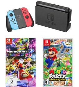 Resim nintendo Standart kırmızı mavi + Mario party superstars + mariokart 8 deluxe 