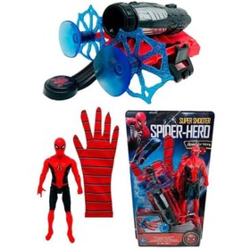 Resim SPIDERMAN Örümcek Adam Ağ Fırlatan Ok Atan Vantuzlu Eldiven Işıklı Figür Oyuncak 