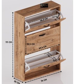 Resim Ayakkabılık 3 Düşer Kapaklı 6 Bölmeli Modern Çok Amaçlı Ayakkabı Dolabı 194 Atlantik Çam Çok Renkli 