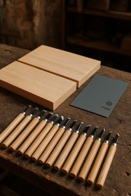 Resim O&S Oyun ve Sanat Eğlen-Üret Ahşap Oyma Başlangıç Seti Hobi Heykel Ağaç Şekil Verme 12li Uç Takımı 2 Çam Plaka Zımpara 