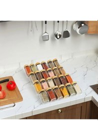 Resim 12'li Baharat Kavanozu Bambu Kapaklı Kavanoz Baharatlık Etiklet Açık Bej 