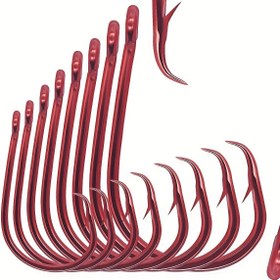 Resim 9KM DWLIFE Yüksek Karbon Çelik Ultra Noktalı Ofset Balık Oltası - Büyük Kırmızı Üçgen Uçlu, Keskin Treble/Hailmary Kancalar Tuzlu ve Tatlı Su Balıkçılığı İçin Dayanıklı Olta Malzemesi 