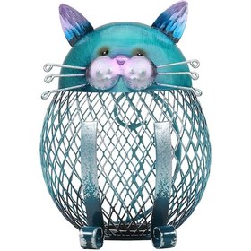 Resim Kangvka Mavi Demir Kedi Şekilli Miktar Görünür Tasarım Para Kazanma Kutusu - Ev Dekorasyonu, El Yapımı Sanat Eseri, Ofis/ Oturma Odası Süs Eşyası 