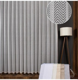 Resim Taç Balık Sırtı Jakar Tül Perde, 1/3 Sık Pile, Tek Kanat, Ekru 