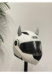 Resim Motor & Motosiklet Gümüş Simli Şeytan Boynuzu Kask Dış Aksesuar Diğer 