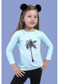 Resim Toontoy Kids Toontoy Kız Çocuk Palmiye Baskılı Pul İşlemeli Tişört Su Yeşili 