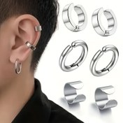 Resim [6 Adet Düzensiz Kulak Klibi Seti] 6 Adet Paslanmaz Çelik Kulak Klibi Seti - Düzensiz, Manyetik Olmayan, Temel Stil - Erkek ve Kadınlar İçin Unisex Moda Kulak Klipsleri - Sevgililer Günü, Şükran Günü, Noel Hediyeleri İçin İdeal 