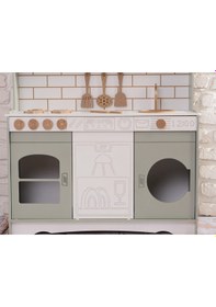 Resim Boyalı Ihlamur Ahşap Oyuncak Bulaşık Makine Detaylı Mutfak Tabak Ve Spatula Seti Hediye 