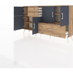 Resim Arges Konsol 5 Raflı 3 Çekmeceli 5 Kapaklı 176x30x99 Çam-antrasit/çam Antrasıt/atlas Çam - Atlas Çam 