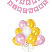 Resim Pembe Karton Üzeri Gümüş Gri Yaldızlı Happy Birthday Yazılı Doğum 