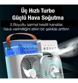 Resim Aet Masaüstü Taşınabilir Buzlu Vantilatör Su Soğutmalı LED Işıklı Soğutucu Fan Aır Cooler Fan 