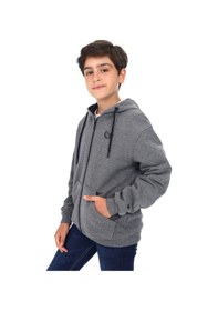 Resim Toontoy Kids Toontoy Erkek Çocuk Kapüşonlu Fermuarlı Cepli Düşük Omuz Baskılı Örme Hırka - 3 İplik Şardonsuz Antrasit Melanj 