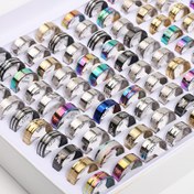 Resim 10/20/50/100 adet yicen Kadın Takı Seti Paslanmaz Çelik Malzeme Karışık Stiller Yüzükler Kadın Modası Yığın Yüzükler Boyutları 17mm-21mm Çeşitli Bayan Yüzükler Parti Hediyesi için Uygun 