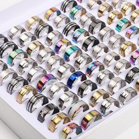 Resim 10/20/50/100 adet yicen Kadın Takı Seti Paslanmaz Çelik Malzeme Karışık Stiller Yüzükler Kadın Modası Yığın Yüzükler Boyutları 17mm-21mm Çeşitli Bayan Yüzükler Parti Hediyesi için Uygun 
