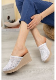 Resim EPAAVM - Dolgu Topuk Önü Kapalı Örgülü Kadın Terlik - İFS62002 Beyaz 