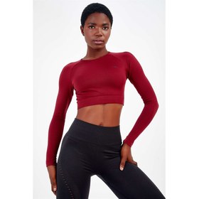 Resim Koyu Kırmızı Kadın Seamless Dikişsiz Uzun Kollu Crop Top 