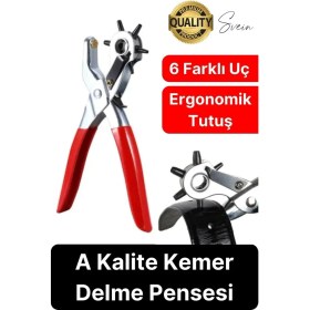 Resim Svein 6 Uçlu Kemer ve Deri Delme Delici Aleti Ergonomik Saplı Metal Çelik Delgeç Hızlı Pratik Kolay Zımba 
