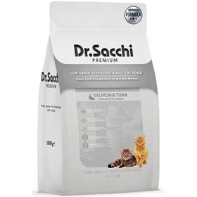 Resim Dr. Sacchi Premium Somonlu ve Ton Balıklı Düşük Tahıllı Kısırlaştırılmış Kedi Maması 1 KG 