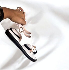 Resim Ne&ve Shoes Beyaz Deri Tokalı Parmak Arası Kadın Günlük Sandalet 