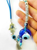 Resim cuaderno Fatıma El/hamse Nazar Boncuğu Araba Dikiz Aynası Süsü Pırıltılı Anahtarlık El Yapımı Hediyelik Set 