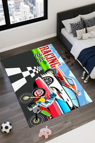 Resim Kessy Home Studio Racing Drag Desenli Eğlenceli Oyun Halısı Yıkanabilir Kaymaz Taban Çocuk Odası Halısı 8 