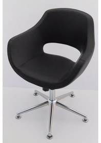 Resim Ultra Siyah Deri Tekerleksiz Ofis Çalışma Koltuğu 