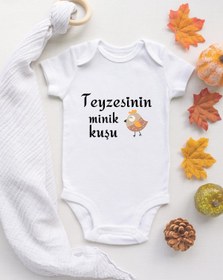 Resim TUĞBABABY Özel Tasarım Teyzesinin Minik Kuşu Bebek Body Teyze Bebek Badi Zıbın 