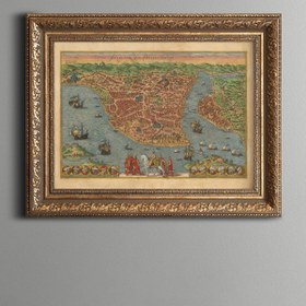 Resim epiqart 1572 İstanbul Haritası - Vintage Desenli Çerçeve 