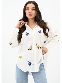 Resim Koza Butik Kadın Nakış İşlemeli Oversize Gömlek 1735-24 001 
